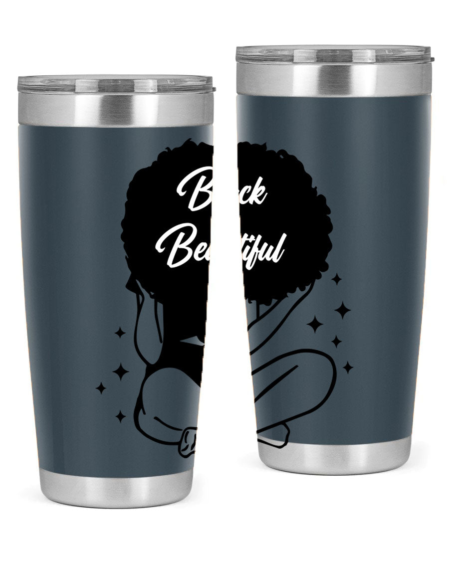 Black is Beautiful 15# Tumbler, 20oz stainless steel with a sleek matte finish, designed for hot and cold beverages.