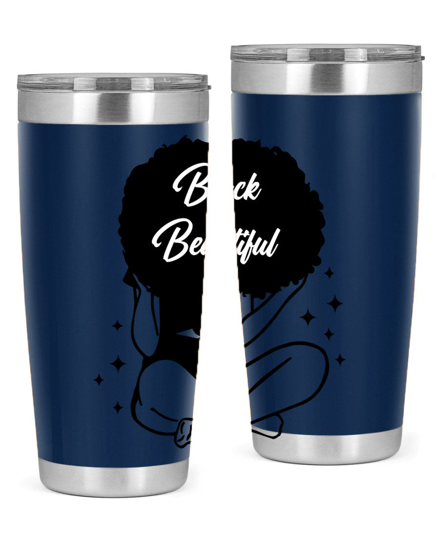 Black is Beautiful 15# Tumbler, 20oz stainless steel with a sleek matte finish, designed for hot and cold beverages.