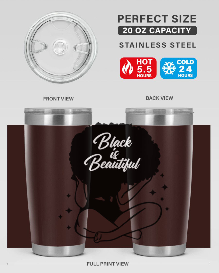 Black is Beautiful 15# Tumbler, 20oz stainless steel with a sleek matte finish, designed for hot and cold beverages.