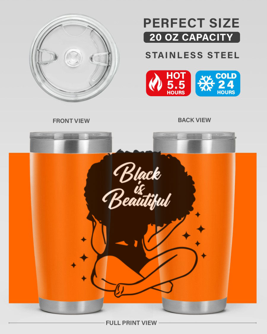 Black is Beautiful 15# Tumbler, 20oz stainless steel with a sleek matte finish, designed for hot and cold beverages.