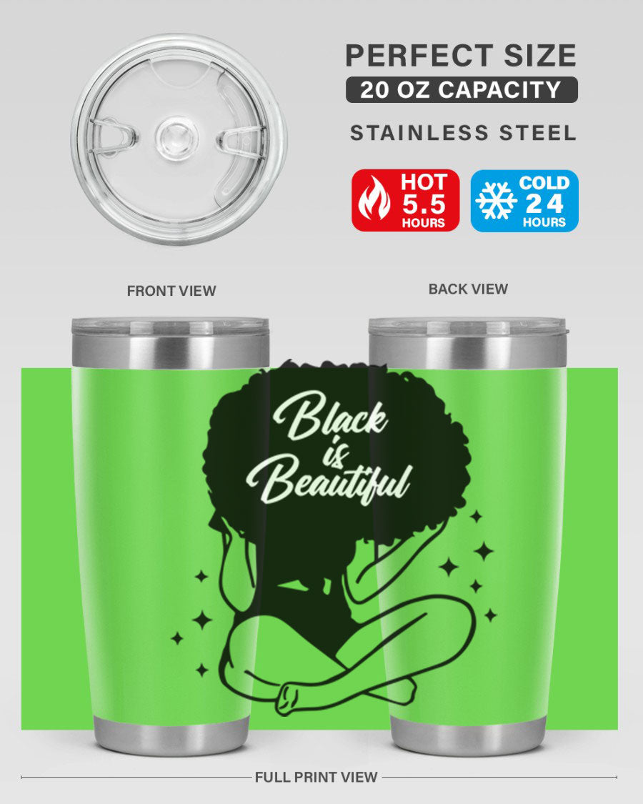 Black is Beautiful 15# Tumbler, 20oz stainless steel with a sleek matte finish, designed for hot and cold beverages.