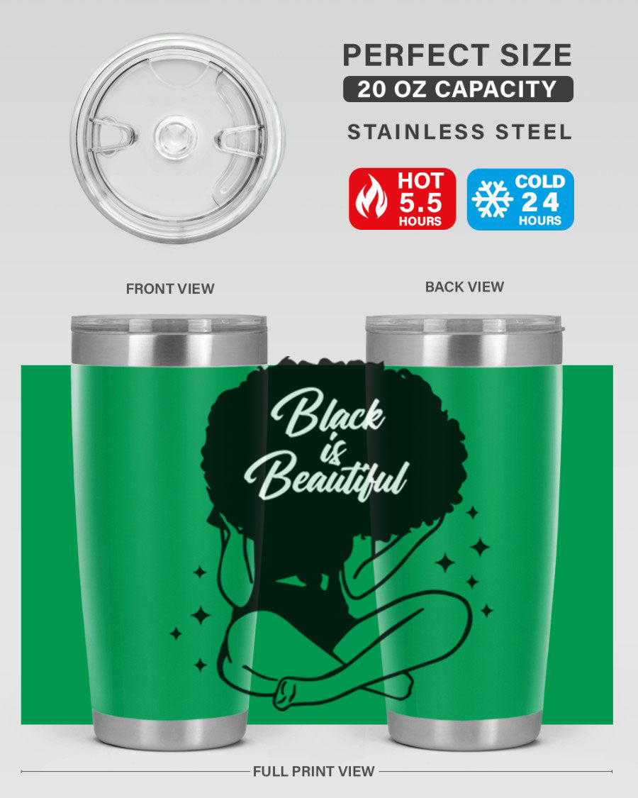 Black is Beautiful 15# Tumbler, 20oz stainless steel with a sleek matte finish, designed for hot and cold beverages.