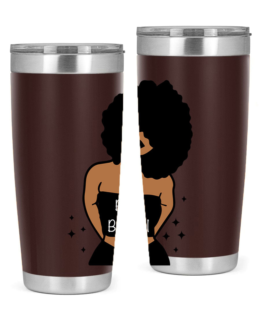 Black is Beautiful 16oz Tumbler showcasing a sleek design with double wall vacuum insulation and a drink-thru lid.