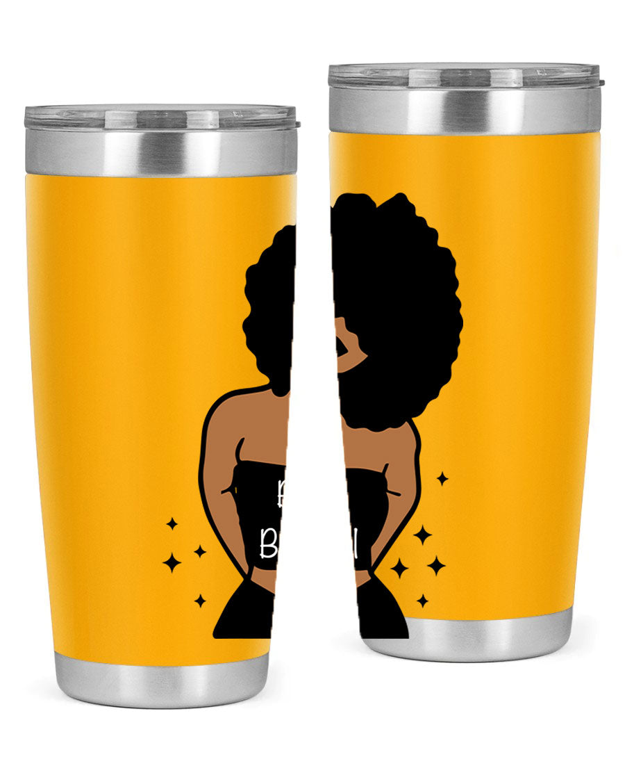 Black is Beautiful 16oz Tumbler showcasing a sleek design with double wall vacuum insulation and a drink-thru lid.