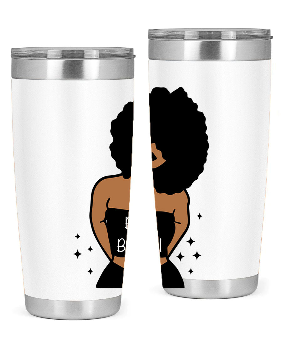 Black is Beautiful 16oz Tumbler showcasing a sleek design with double wall vacuum insulation and a drink-thru lid.