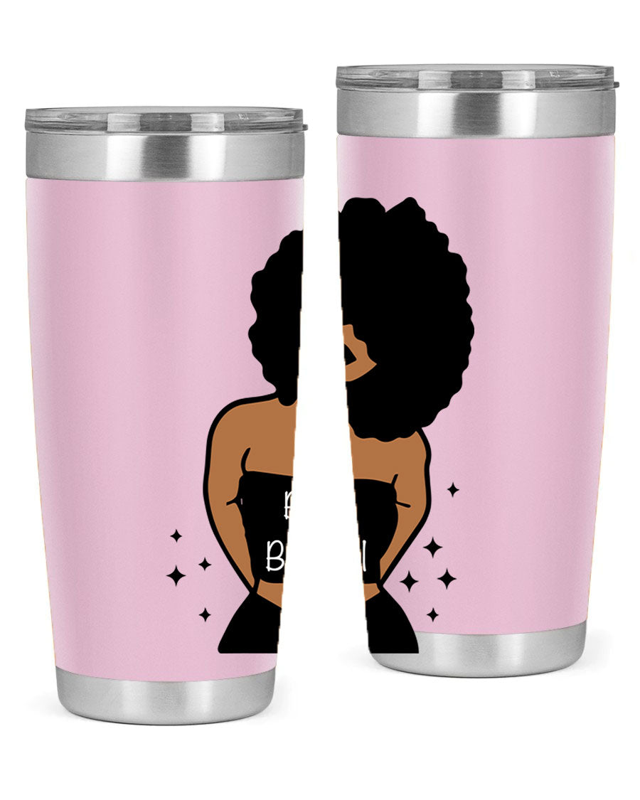 Black is Beautiful 16oz Tumbler showcasing a sleek design with double wall vacuum insulation and a drink-thru lid.