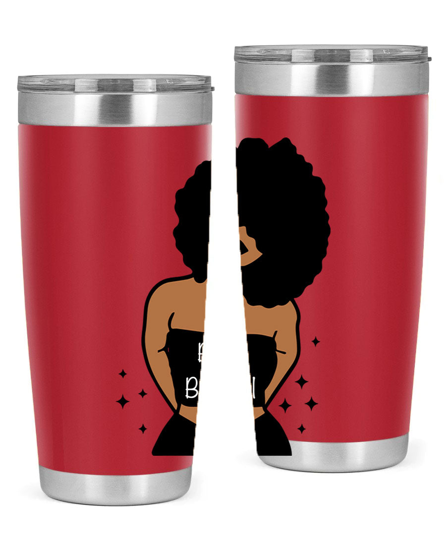 Black is Beautiful 16oz Tumbler showcasing a sleek design with double wall vacuum insulation and a drink-thru lid.