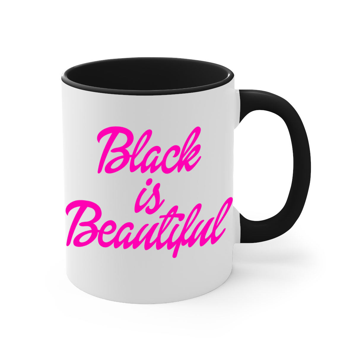 Black is Beautiful 200# Mug with glossy finish and colored handle, available in multiple colors and sizes.