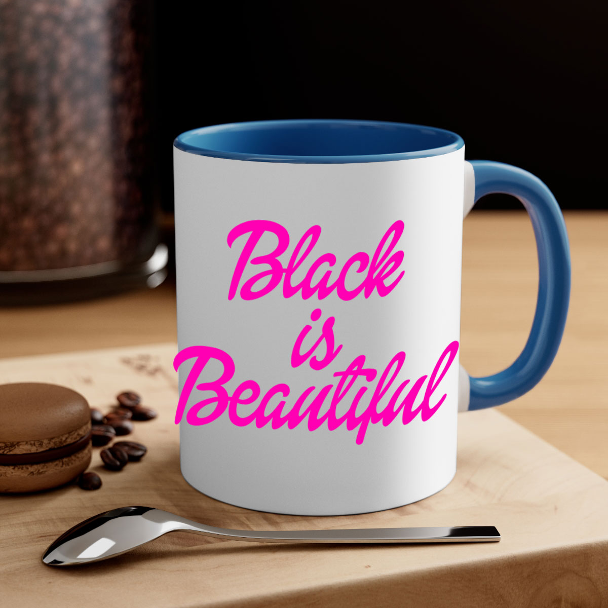 Black is Beautiful 200# Mug with glossy finish and colored handle, available in multiple colors and sizes.