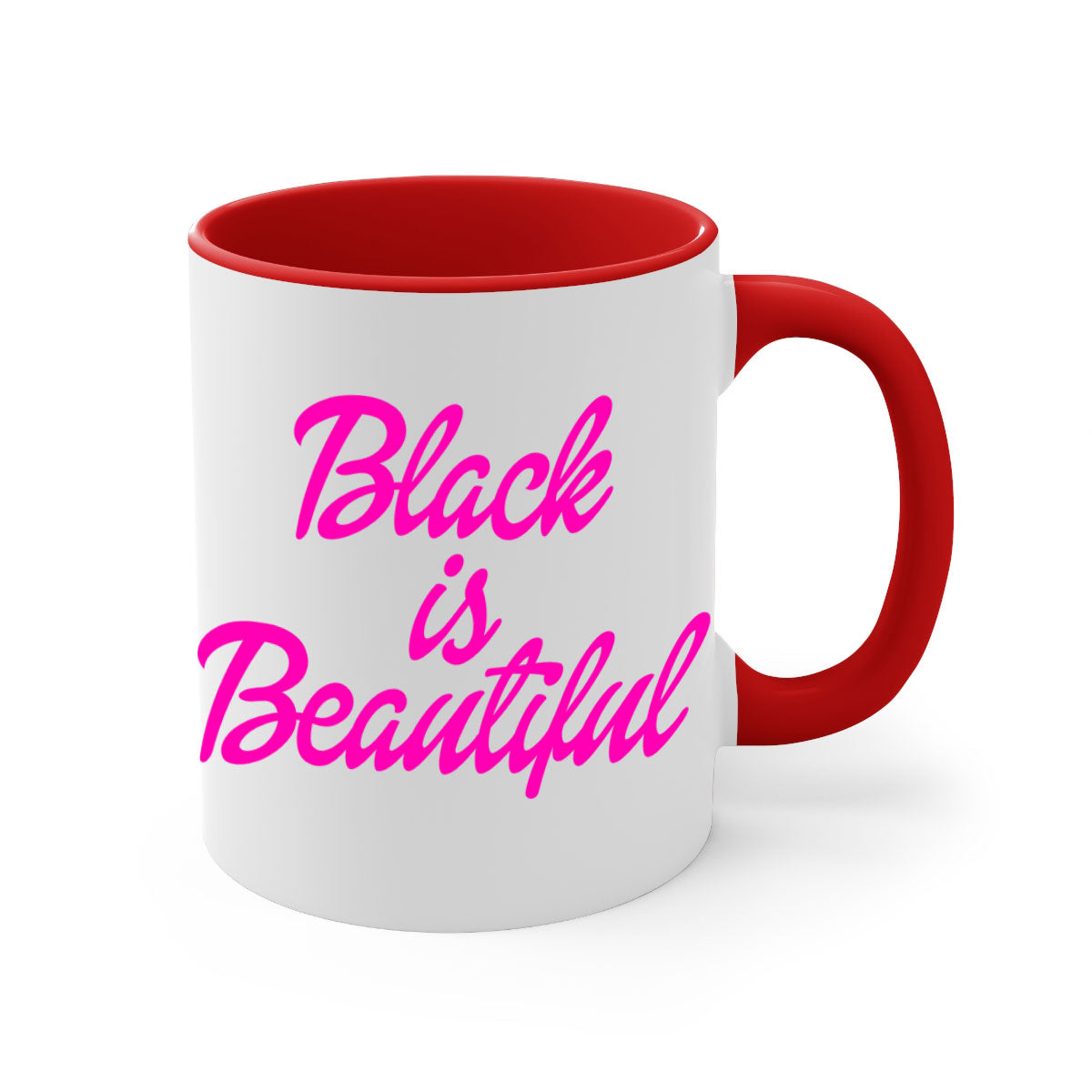 Black is Beautiful 200# Mug with glossy finish and colored handle, available in multiple colors and sizes.