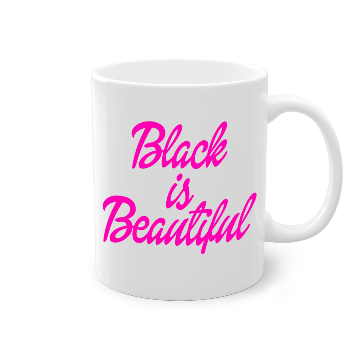 Black is Beautiful 200# Mug with glossy finish and colored handle, available in multiple colors and sizes.