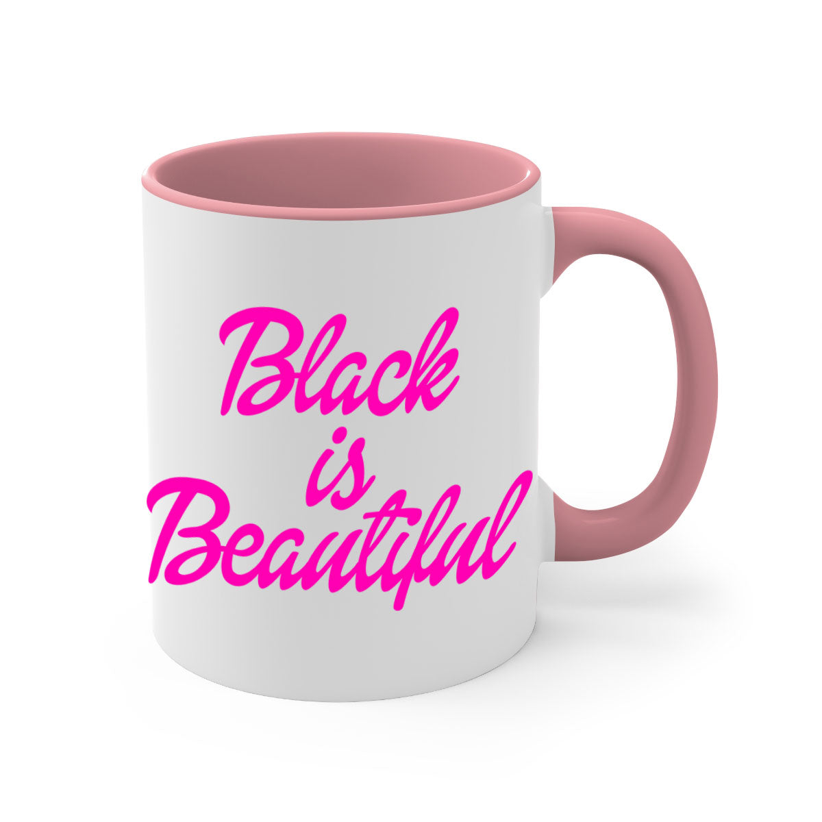 Black is Beautiful 200# Mug with glossy finish and colored handle, available in multiple colors and sizes.