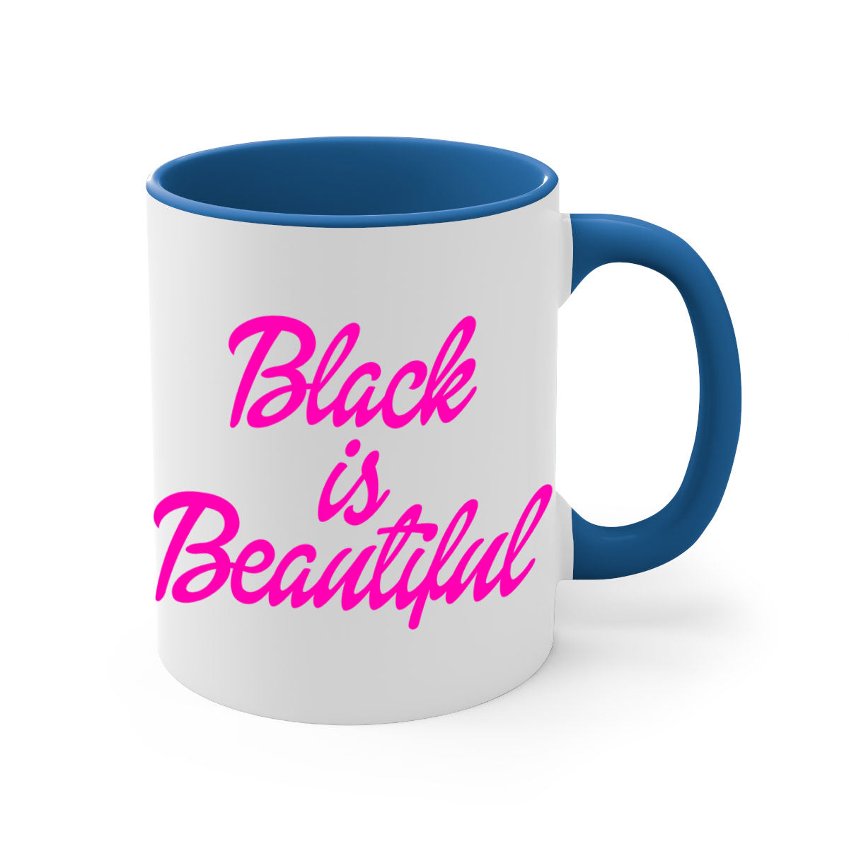 Black is Beautiful 200# Mug with glossy finish and colored handle, available in multiple colors and sizes.