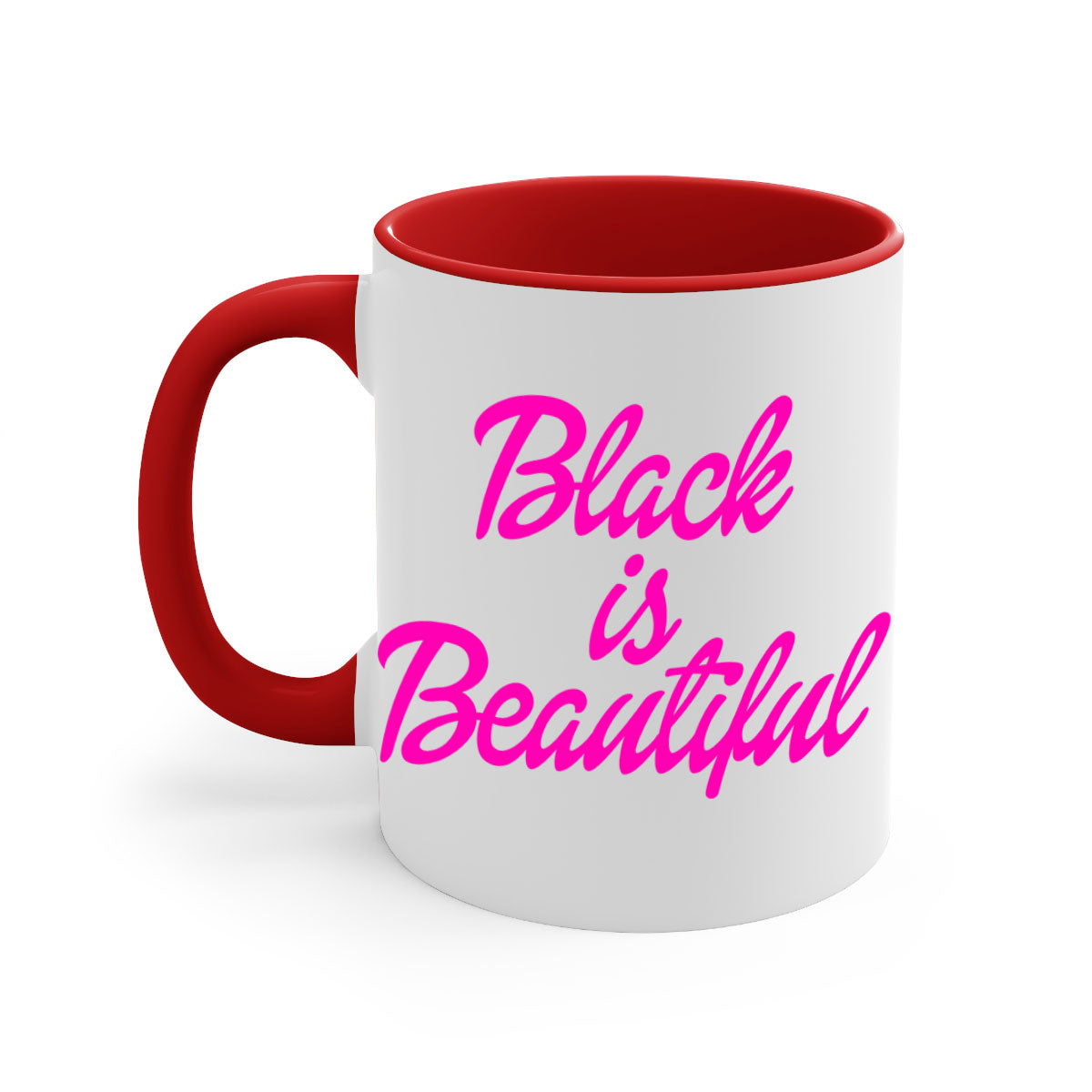 Black is Beautiful 200# Mug with glossy finish and colored handle, available in multiple colors and sizes.