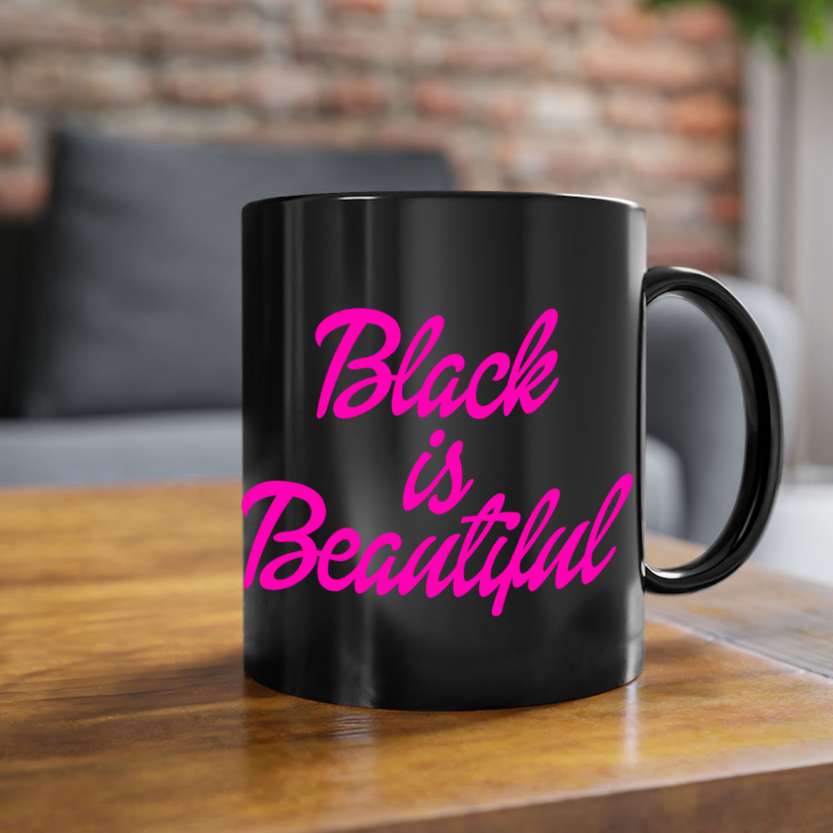 Black is Beautiful 200# Mug with glossy finish and colored handle, available in multiple colors and sizes.