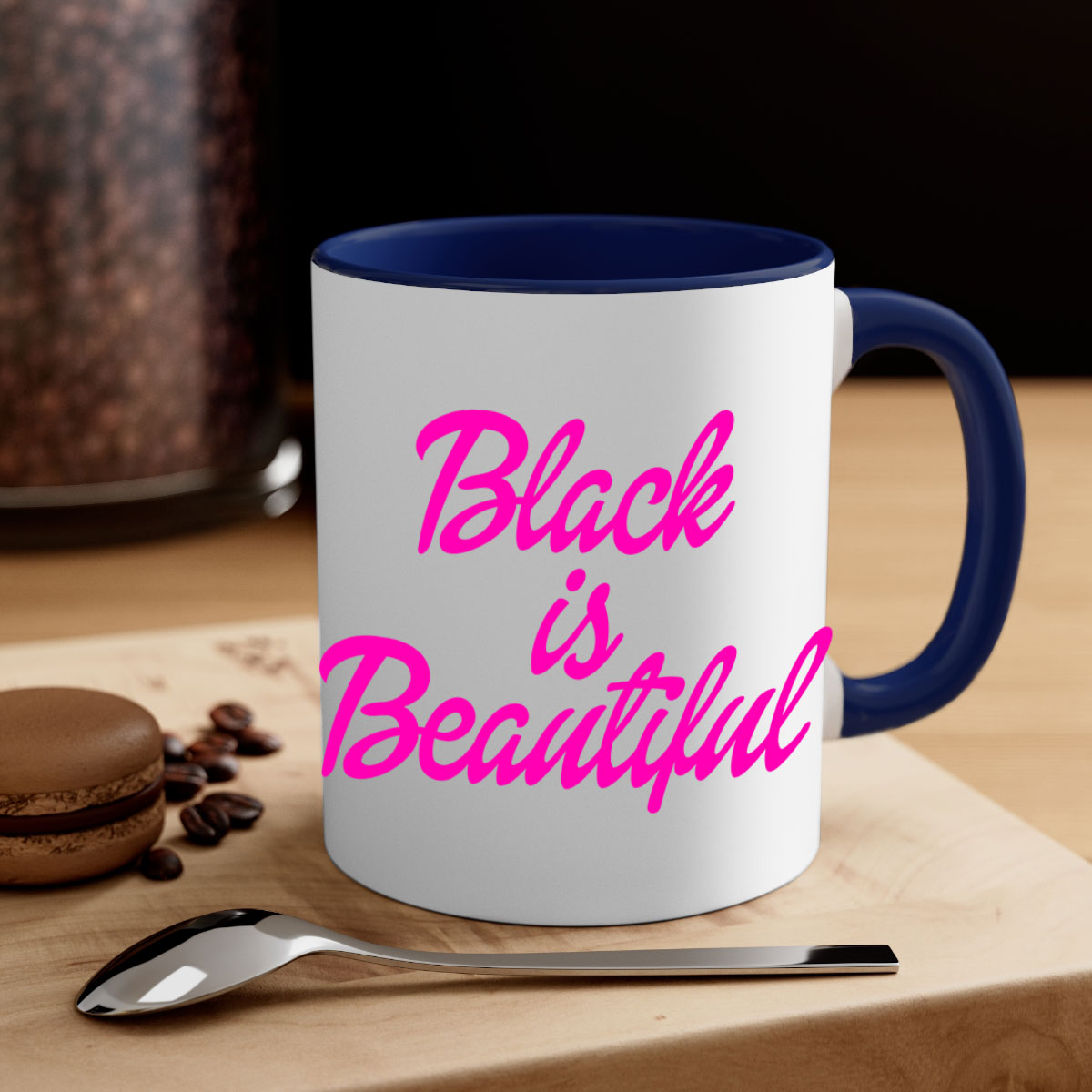 Black is Beautiful 200# Mug with glossy finish and colored handle, available in multiple colors and sizes.