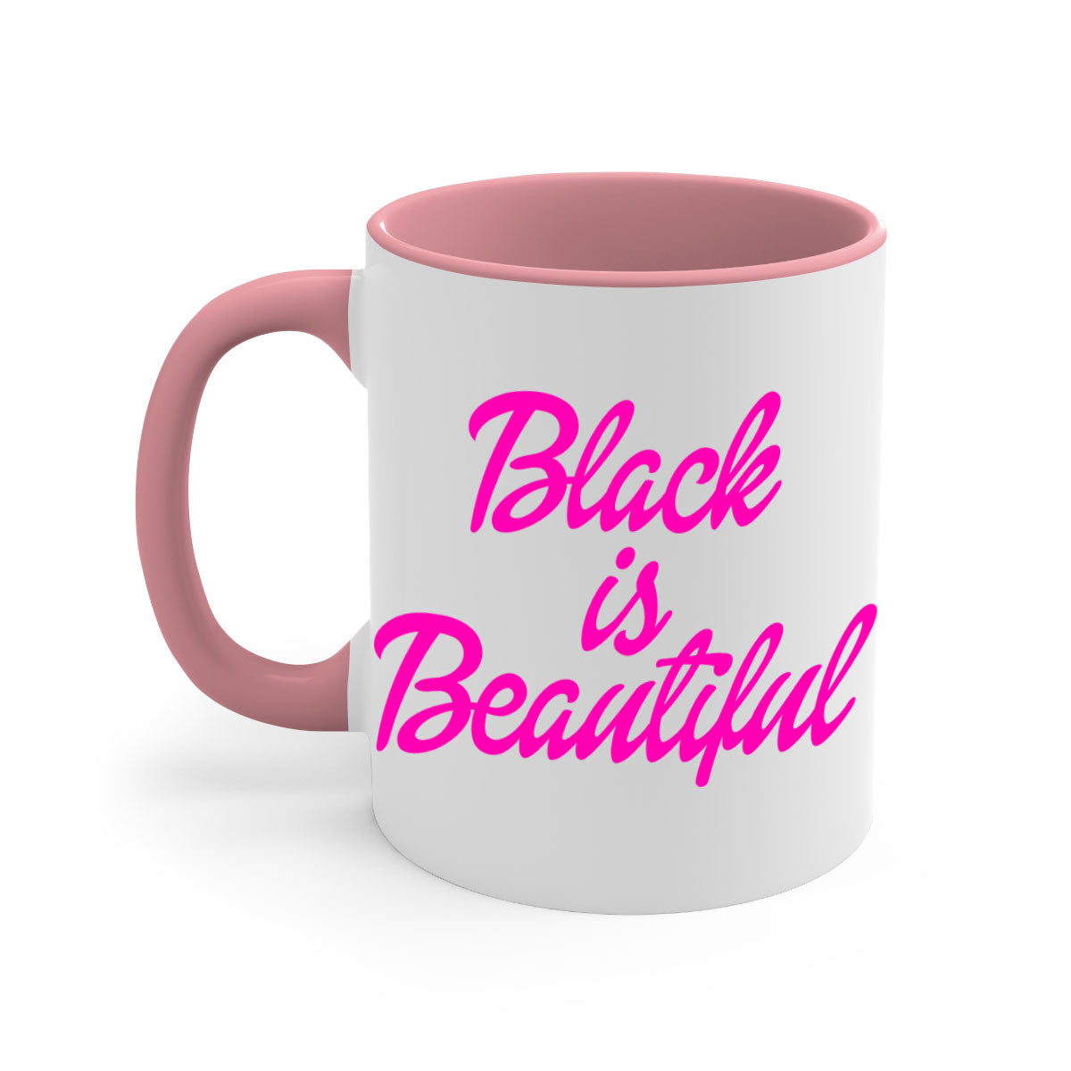 Black is Beautiful 200# Mug with glossy finish and colored handle, available in multiple colors and sizes.