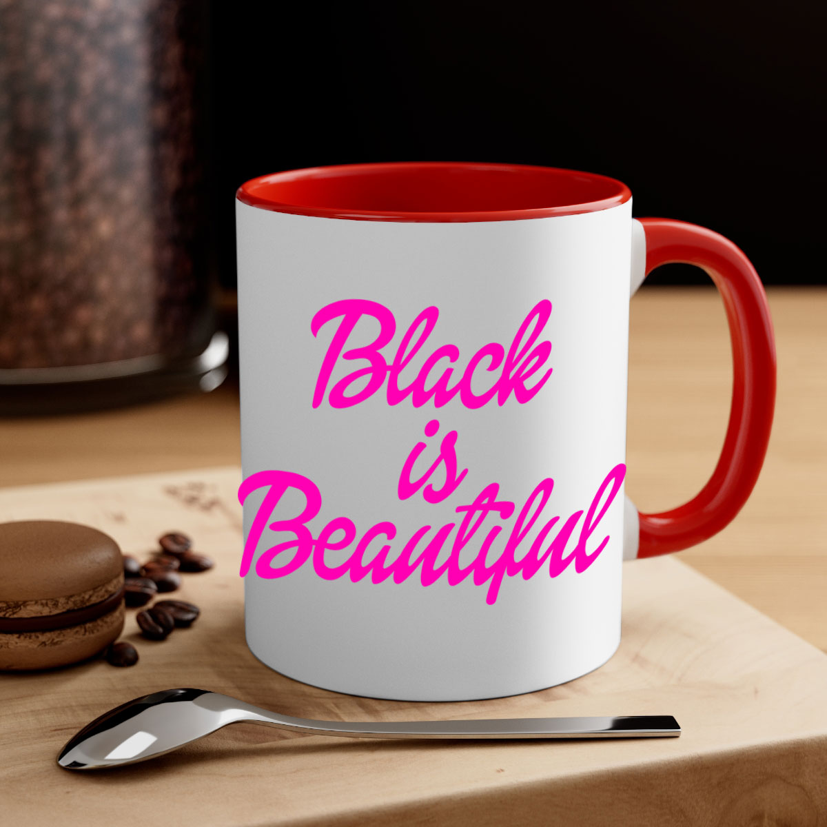 Black is Beautiful 200# Mug with glossy finish and colored handle, available in multiple colors and sizes.