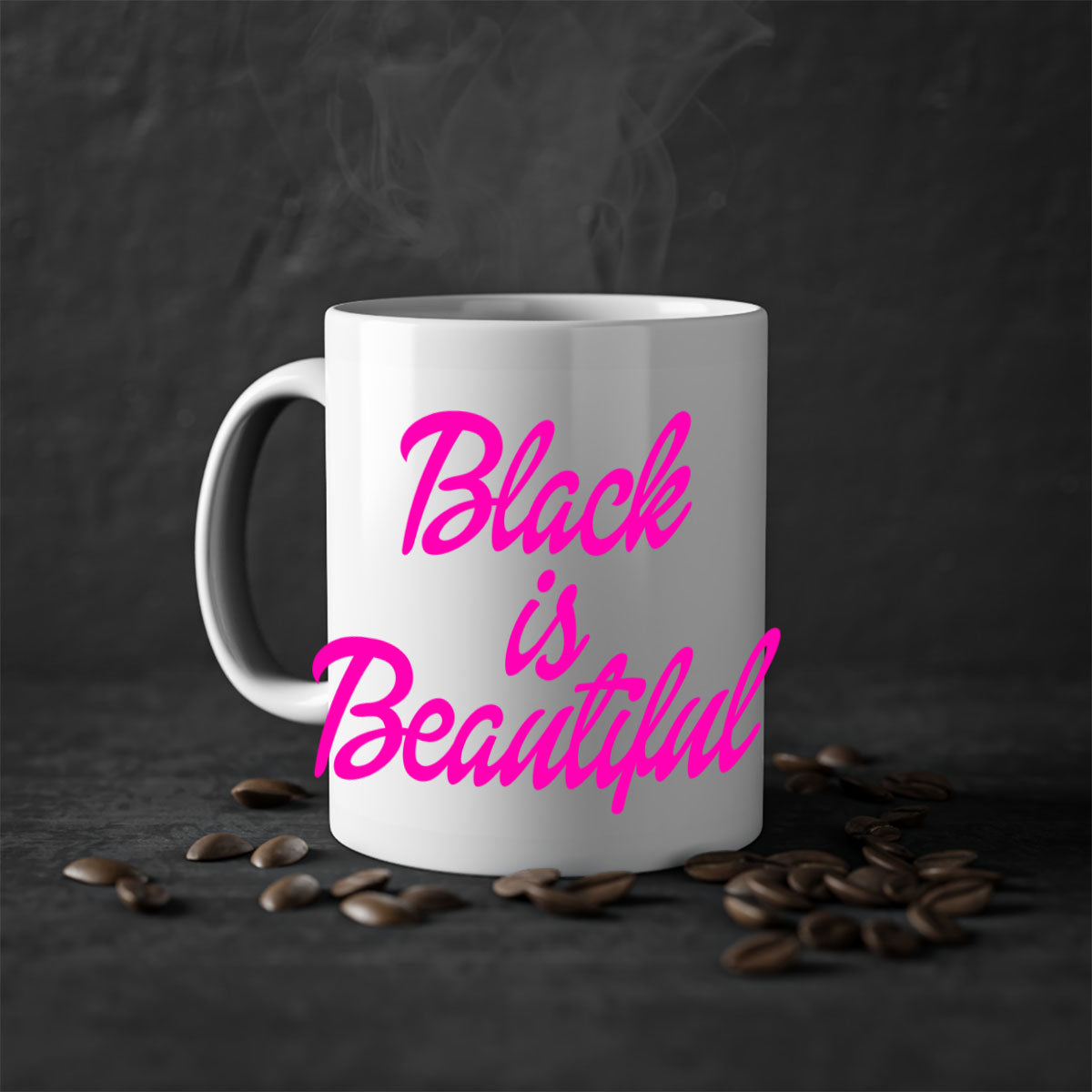 Black is Beautiful 200# Mug with glossy finish and colored handle, available in multiple colors and sizes.