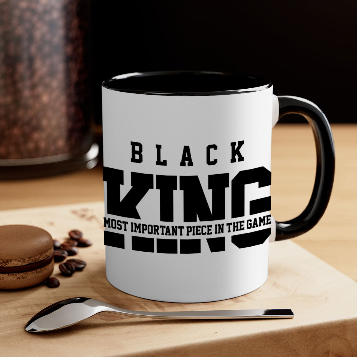 Black King 230# Mug featuring a glossy finish with a colored handle and interior, available in multiple sizes and colors.