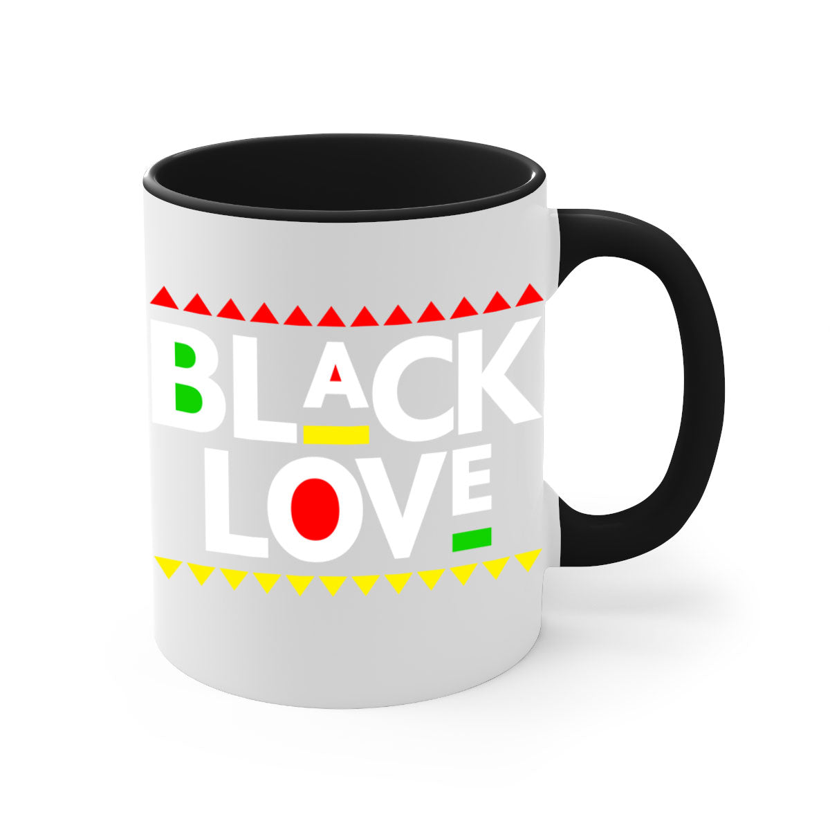 Black Love 228# Mug featuring a glossy finish with a colored handle and interior, available in multiple colors and sizes.