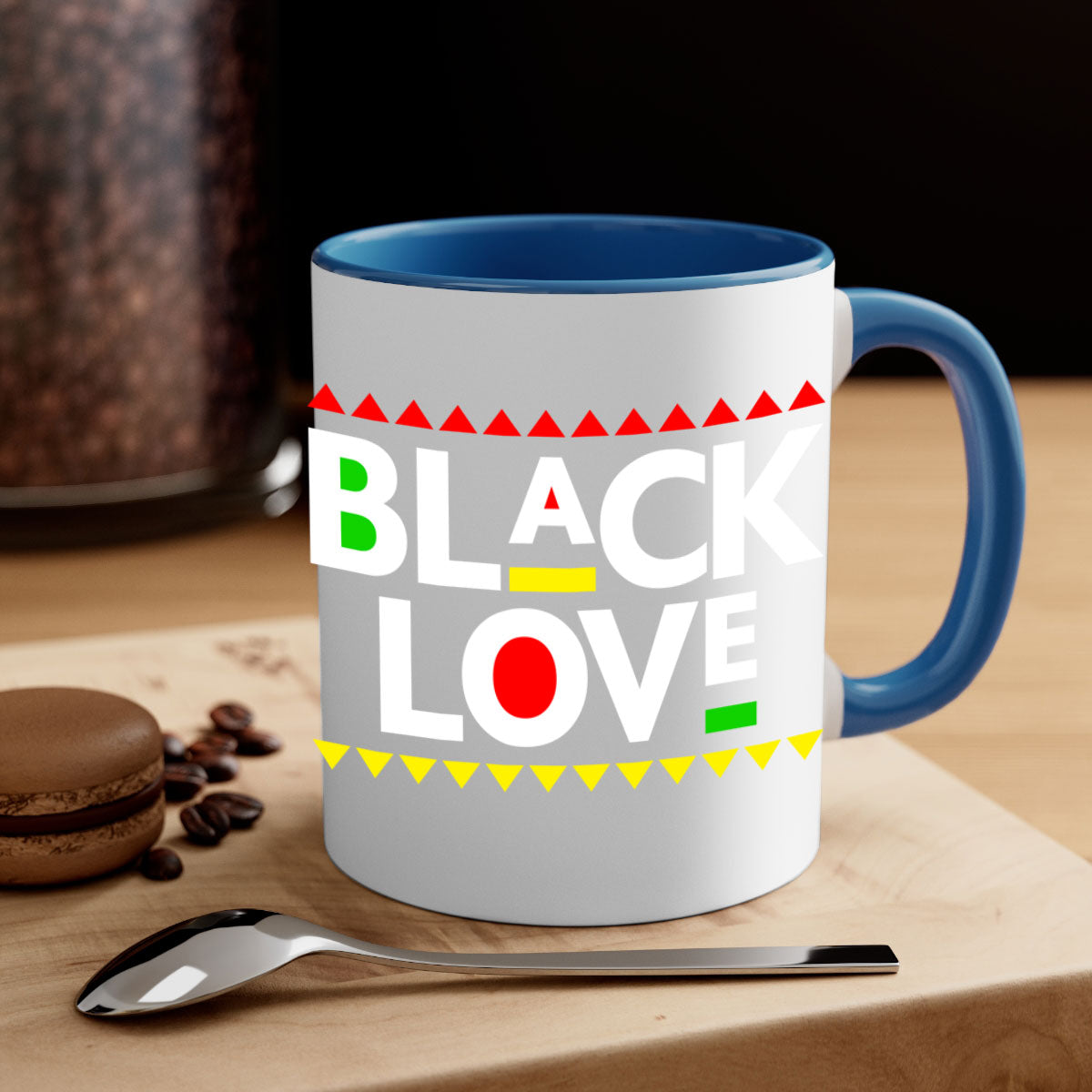 Black Love 228# Mug featuring a glossy finish with a colored handle and interior, available in multiple colors and sizes.