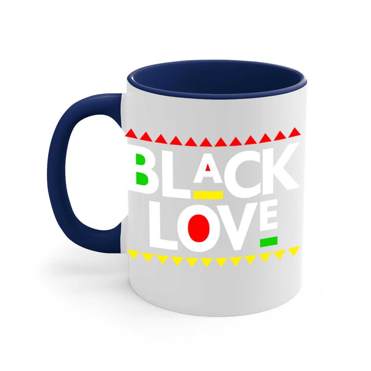 Black Love 228# Mug featuring a glossy finish with a colored handle and interior, available in multiple colors and sizes.