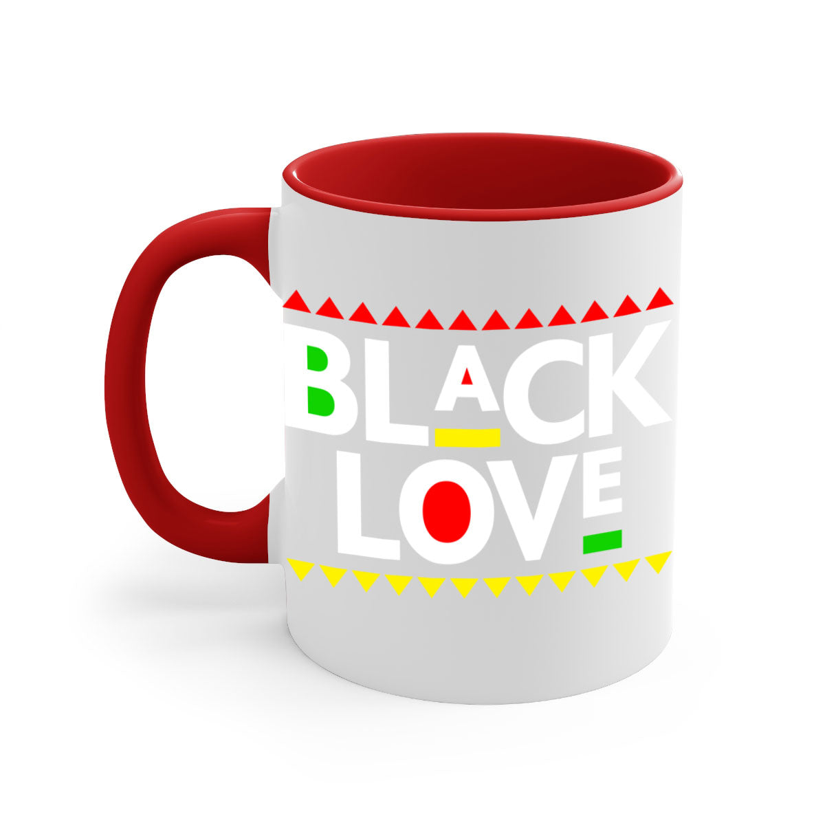 Black Love 228# Mug featuring a glossy finish with a colored handle and interior, available in multiple colors and sizes.