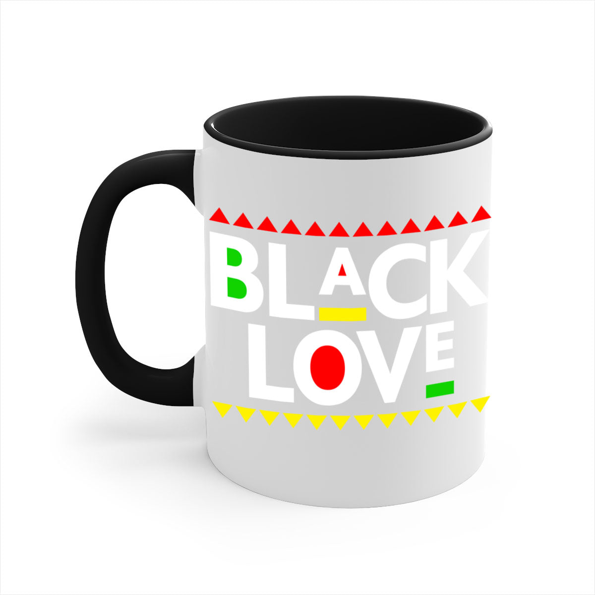 Black Love 228# Mug featuring a glossy finish with a colored handle and interior, available in multiple colors and sizes.