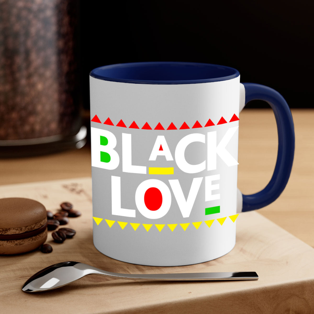 Black Love 228# Mug featuring a glossy finish with a colored handle and interior, available in multiple colors and sizes.