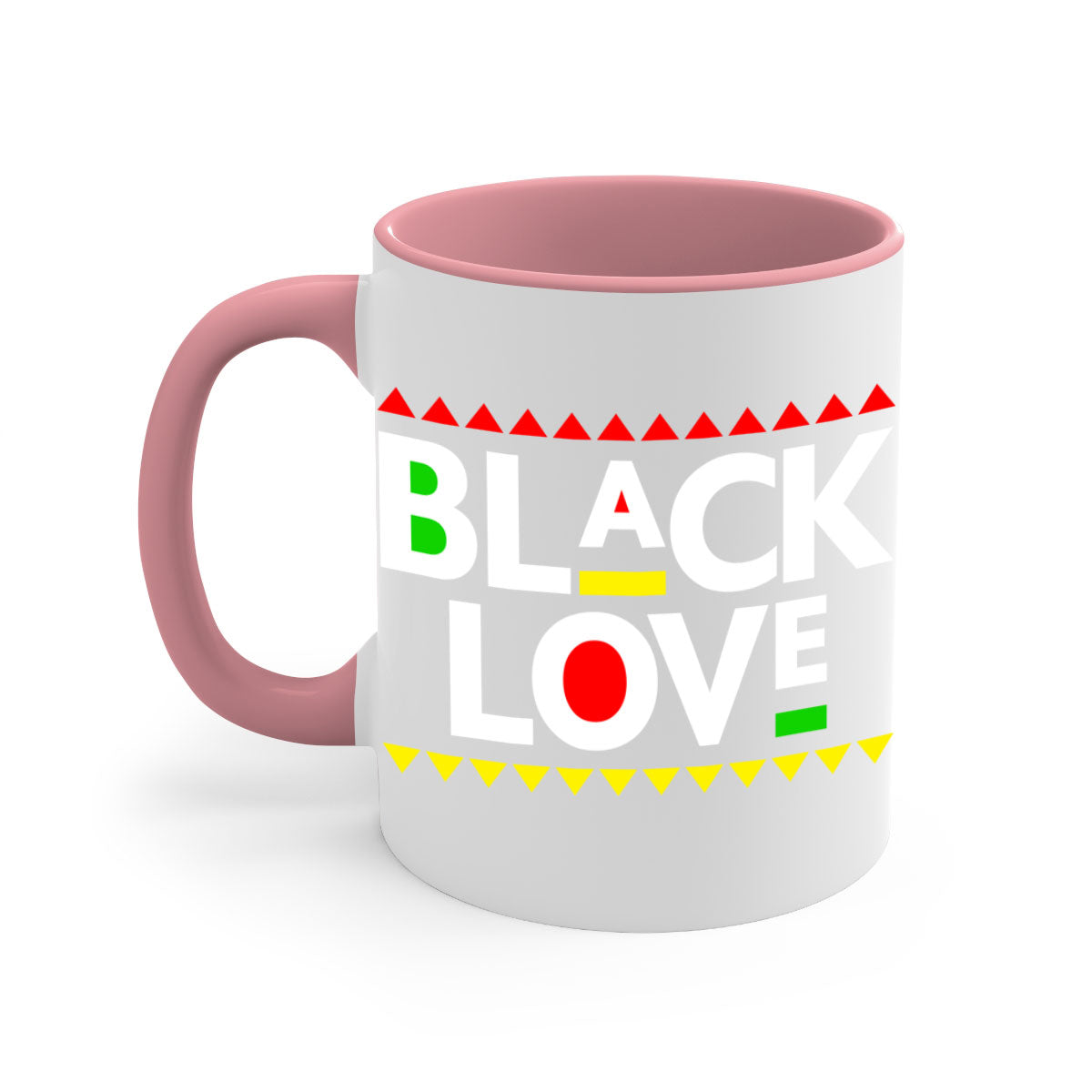 Black Love 228# Mug featuring a glossy finish with a colored handle and interior, available in multiple colors and sizes.