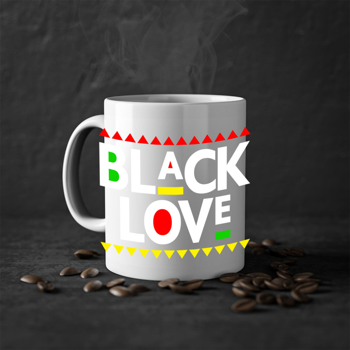 Black Love 228# Mug featuring a glossy finish with a colored handle and interior, available in multiple colors and sizes.