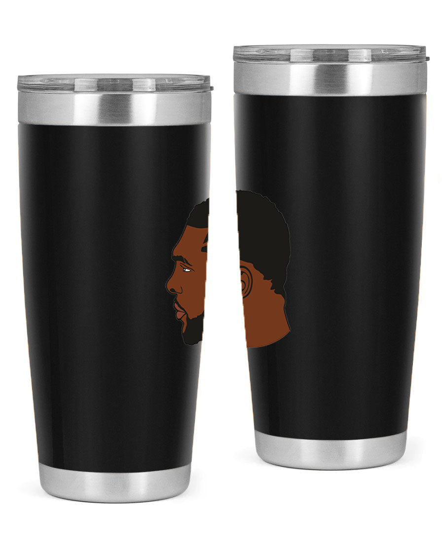 Black man 26# tumbler in 20oz and 30oz sizes, showcasing double wall vacuum stainless steel design with a drink-thru lid.