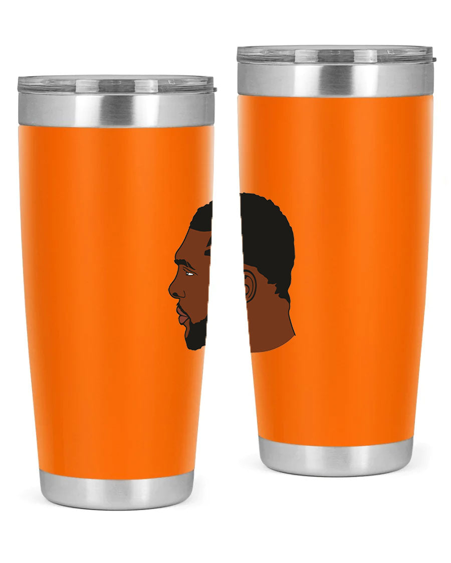 Black man 26# tumbler in 20oz and 30oz sizes, showcasing double wall vacuum stainless steel design with a drink-thru lid.