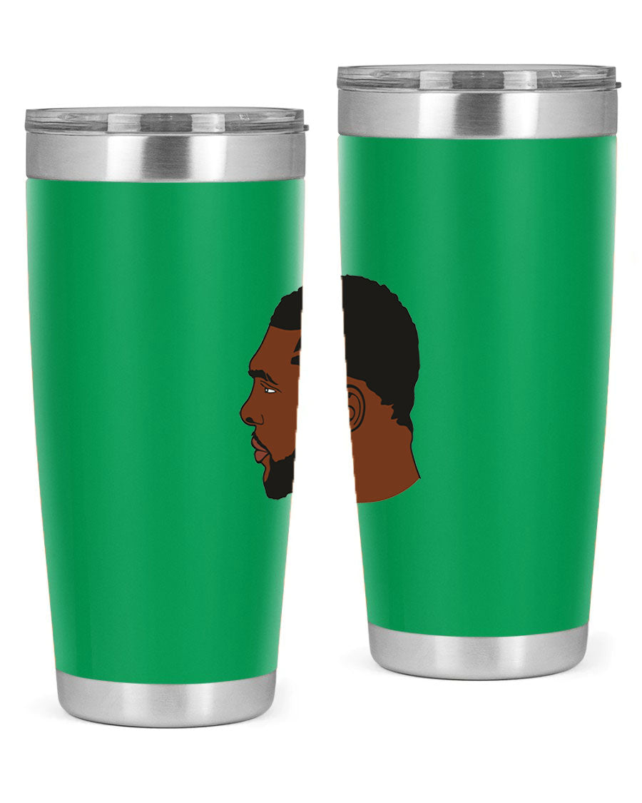 Black man 26# tumbler in 20oz and 30oz sizes, showcasing double wall vacuum stainless steel design with a drink-thru lid.