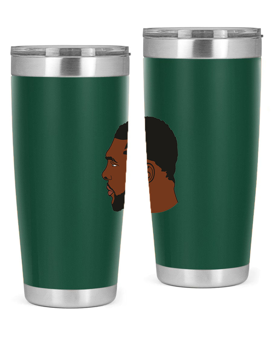 Black man 26# tumbler in 20oz and 30oz sizes, showcasing double wall vacuum stainless steel design with a drink-thru lid.