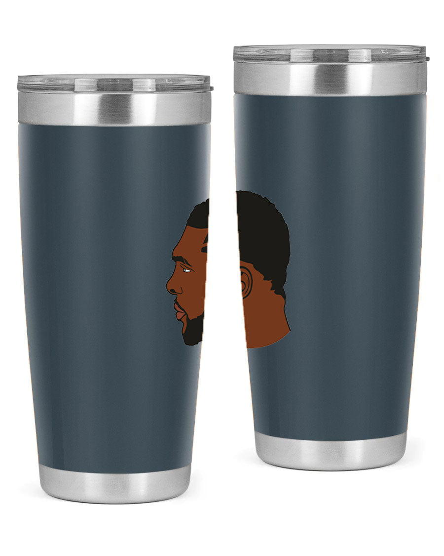 Black man 26# tumbler in 20oz and 30oz sizes, showcasing double wall vacuum stainless steel design with a drink-thru lid.