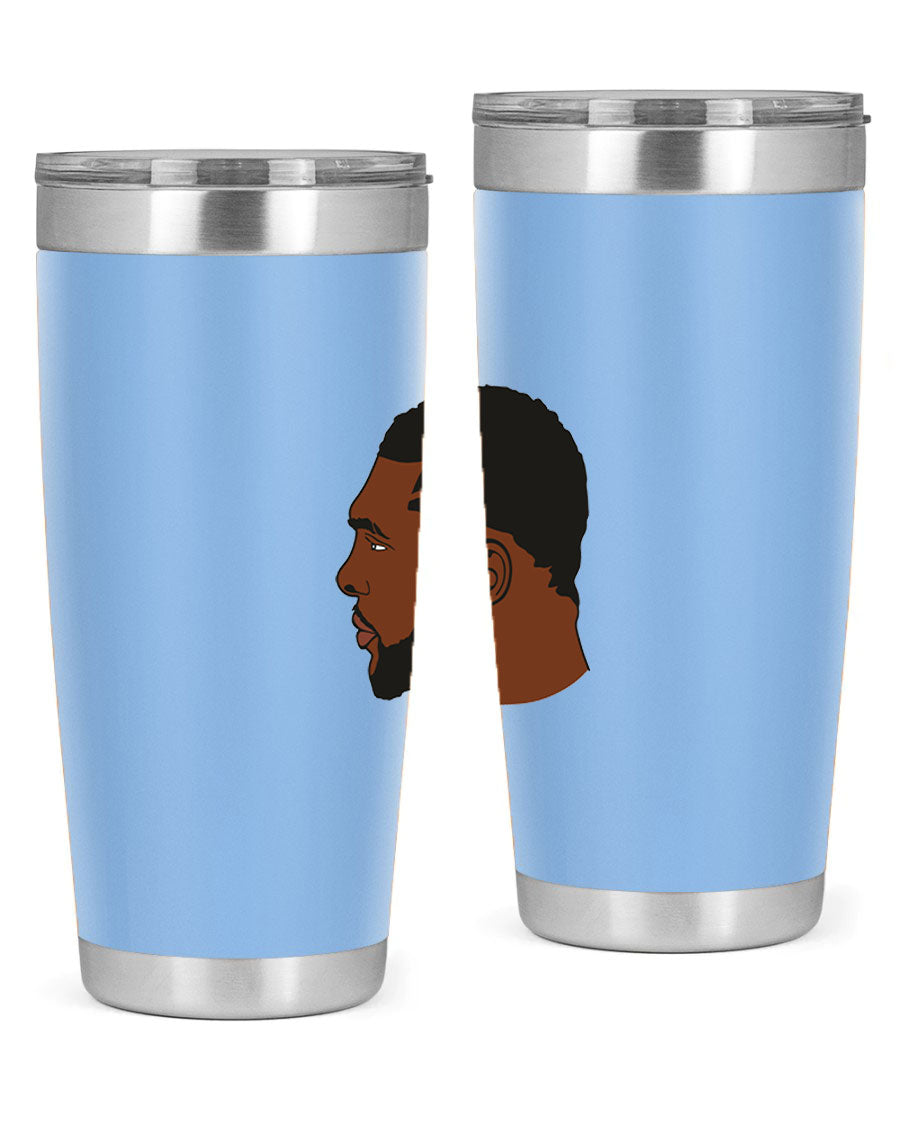 Black man 26# tumbler in 20oz and 30oz sizes, showcasing double wall vacuum stainless steel design with a drink-thru lid.