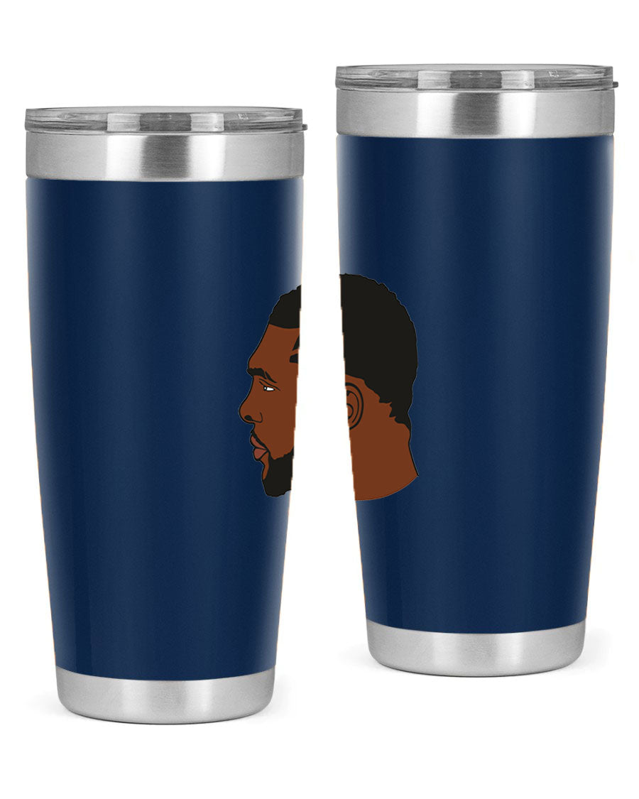 Black man 26# tumbler in 20oz and 30oz sizes, showcasing double wall vacuum stainless steel design with a drink-thru lid.