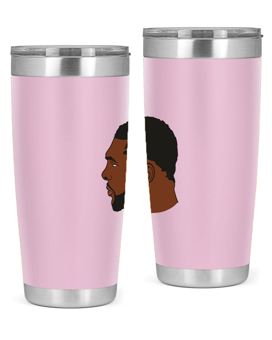 Black man 26# tumbler in 20oz and 30oz sizes, showcasing double wall vacuum stainless steel design with a drink-thru lid.