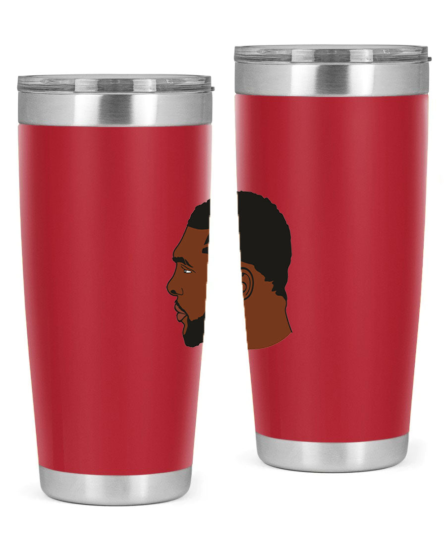 Black man 26# tumbler in 20oz and 30oz sizes, showcasing double wall vacuum stainless steel design with a drink-thru lid.