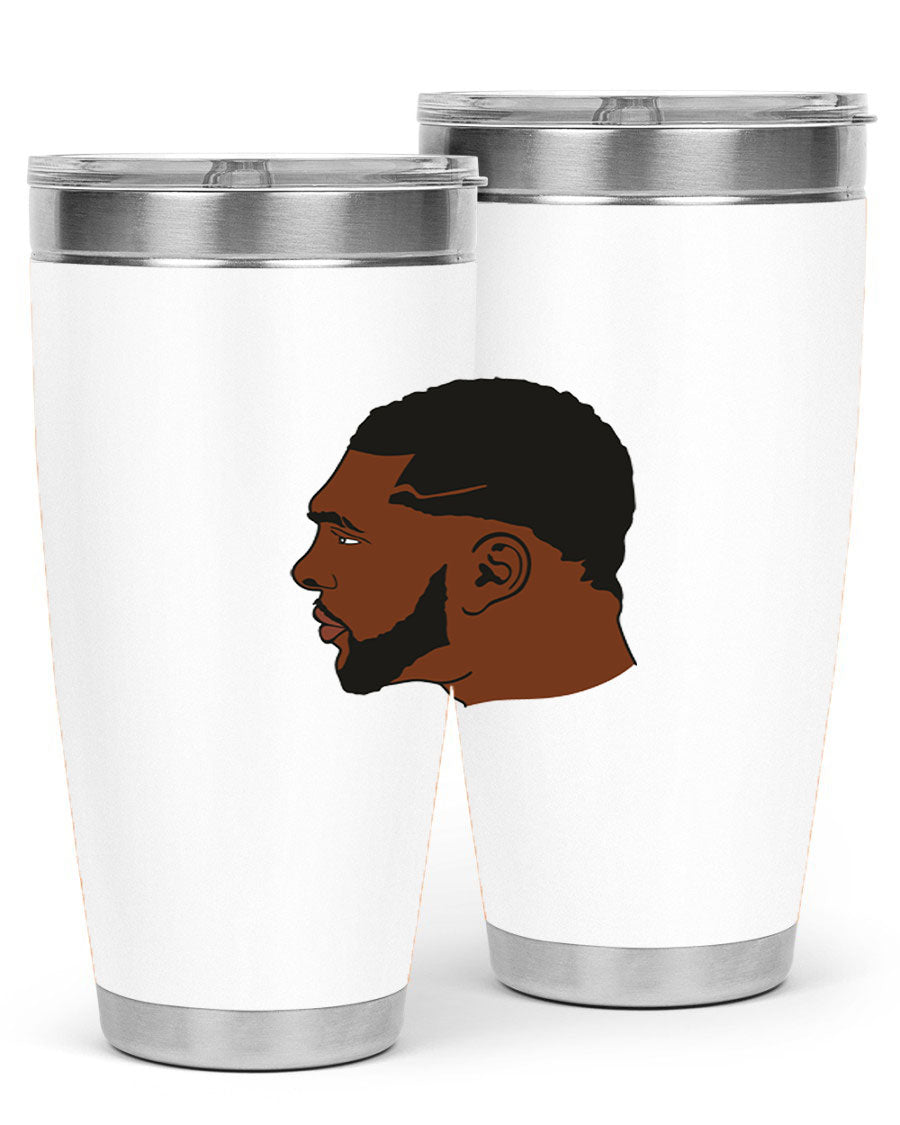 Black man 26# tumbler in 20oz and 30oz sizes, showcasing double wall vacuum stainless steel design with a drink-thru lid.