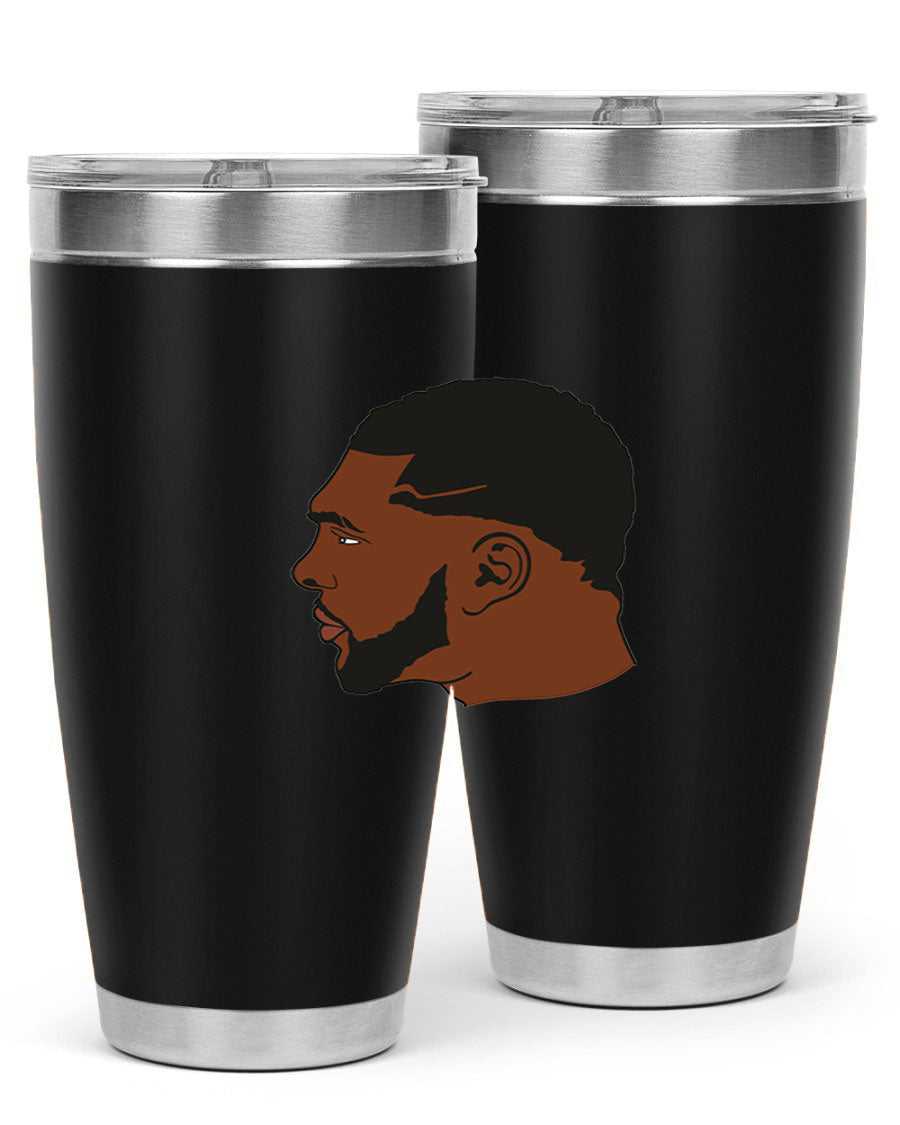 Black man 26# tumbler in 20oz and 30oz sizes, showcasing double wall vacuum stainless steel design with a drink-thru lid.