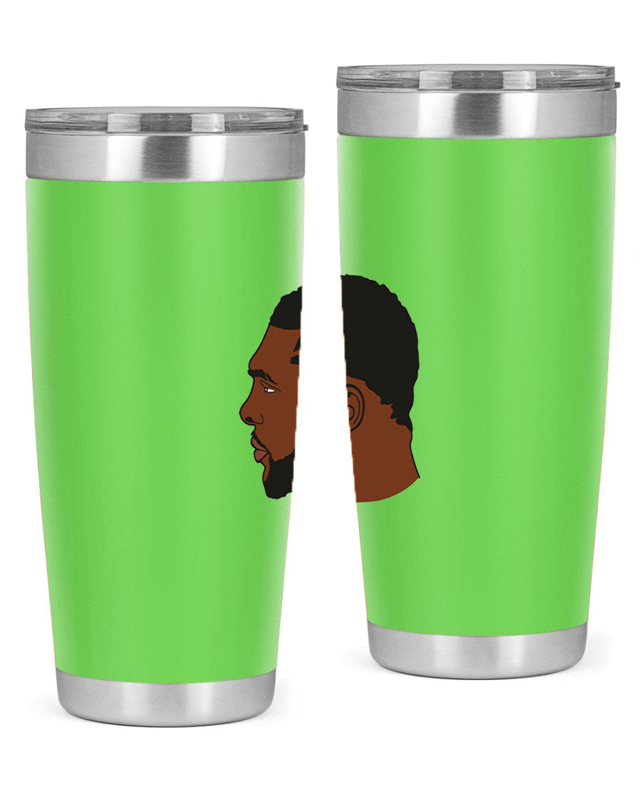 Black man 26# tumbler in 20oz and 30oz sizes, showcasing double wall vacuum stainless steel design with a drink-thru lid.