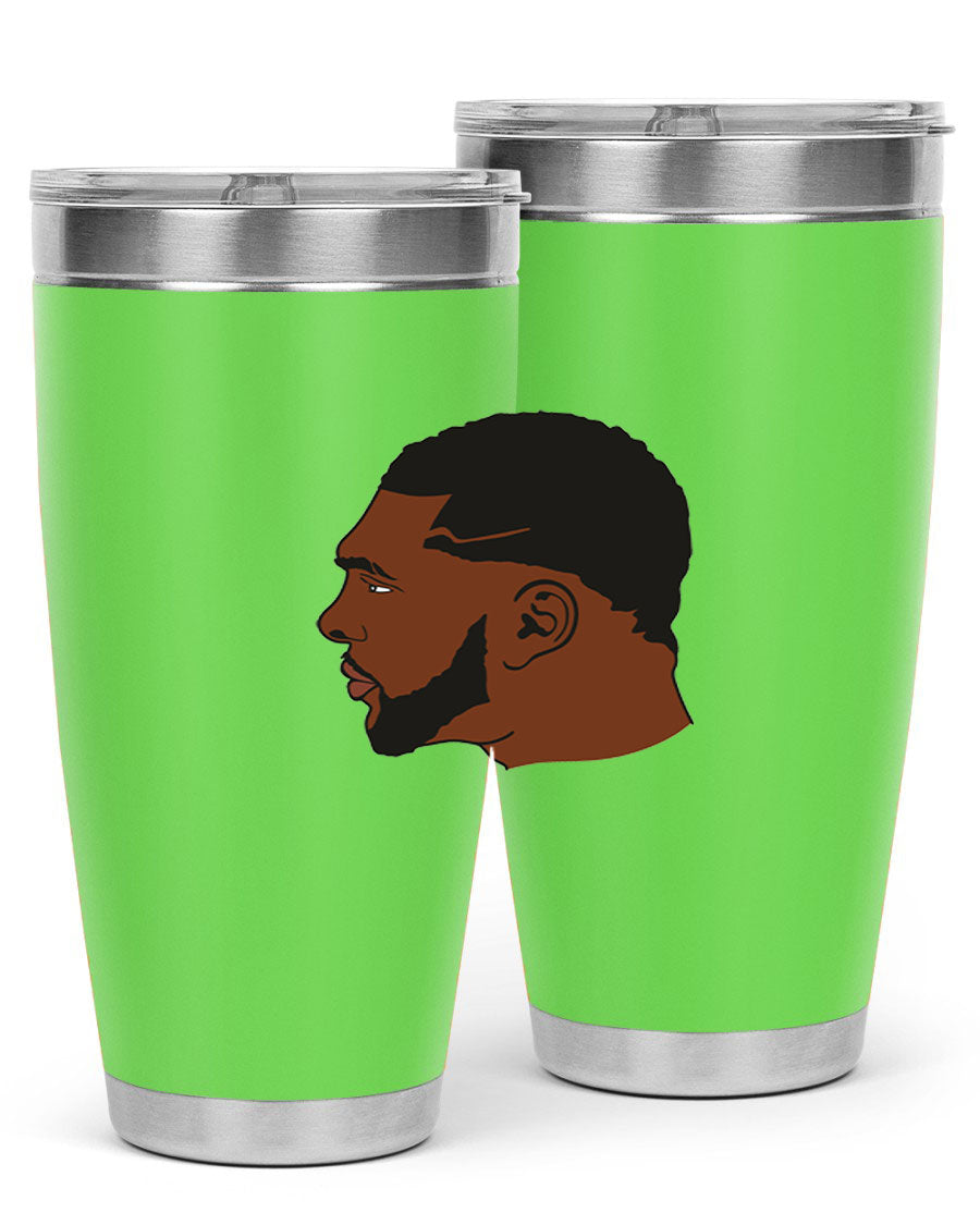 Black man 26# tumbler in 20oz and 30oz sizes, showcasing double wall vacuum stainless steel design with a drink-thru lid.