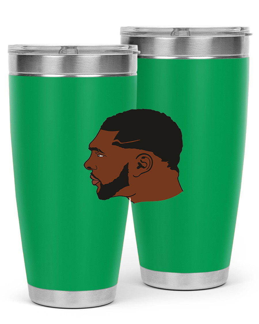 Black man 26# tumbler in 20oz and 30oz sizes, showcasing double wall vacuum stainless steel design with a drink-thru lid.