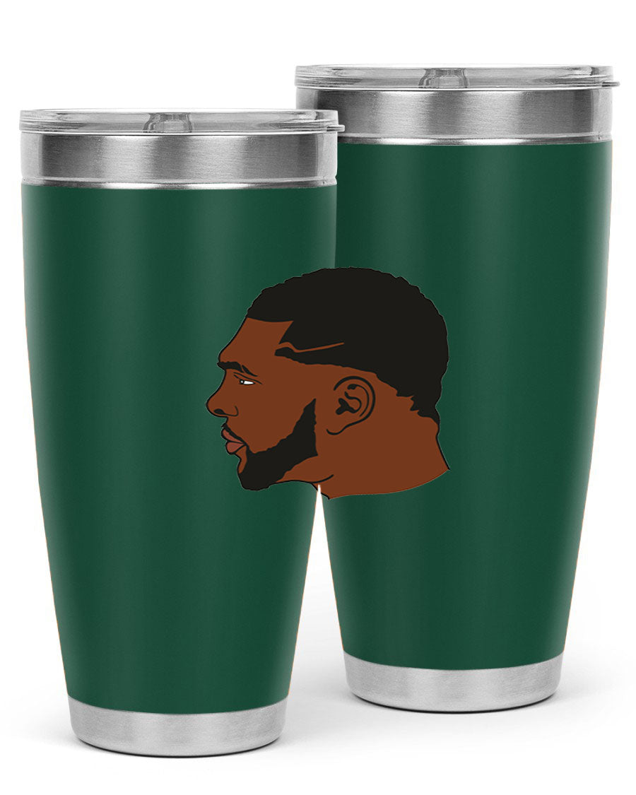 Black man 26# tumbler in 20oz and 30oz sizes, showcasing double wall vacuum stainless steel design with a drink-thru lid.