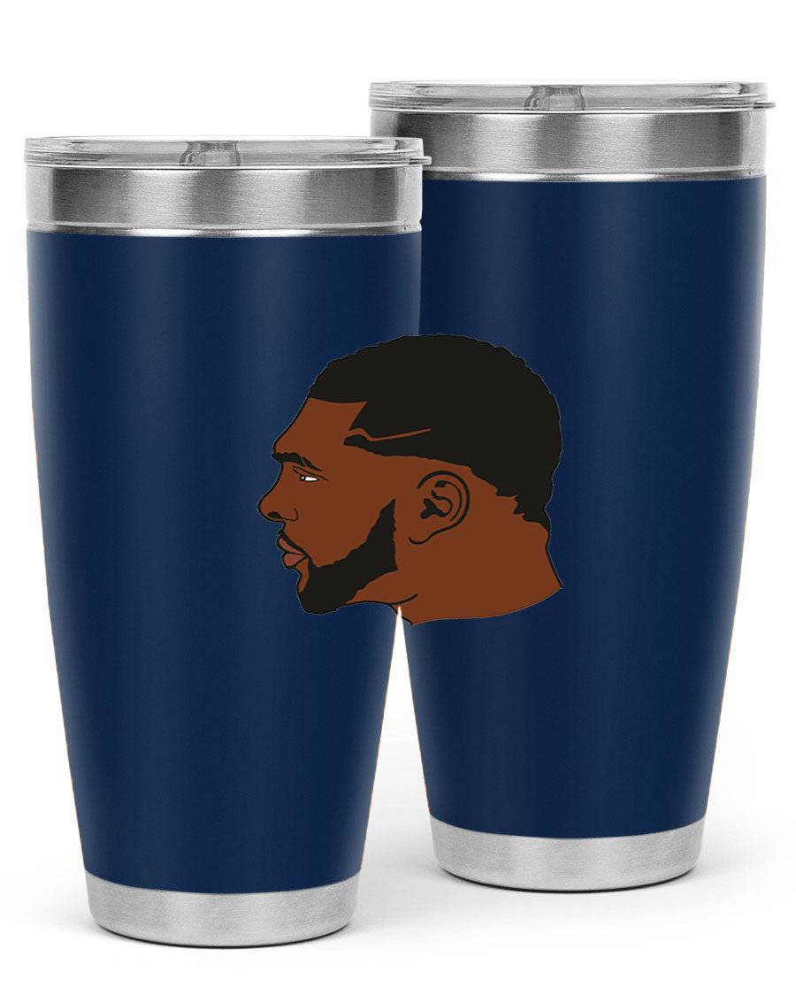 Black man 26# tumbler in 20oz and 30oz sizes, showcasing double wall vacuum stainless steel design with a drink-thru lid.