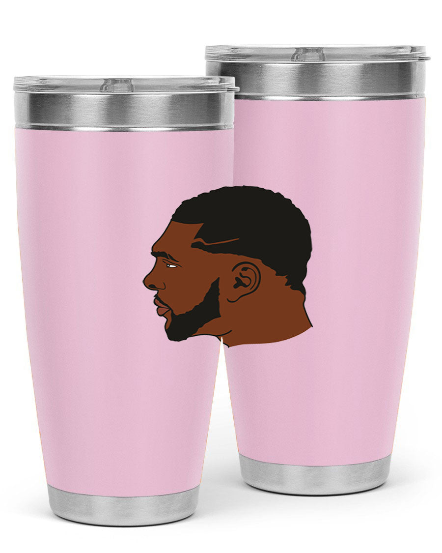 Black man 26# tumbler in 20oz and 30oz sizes, showcasing double wall vacuum stainless steel design with a drink-thru lid.