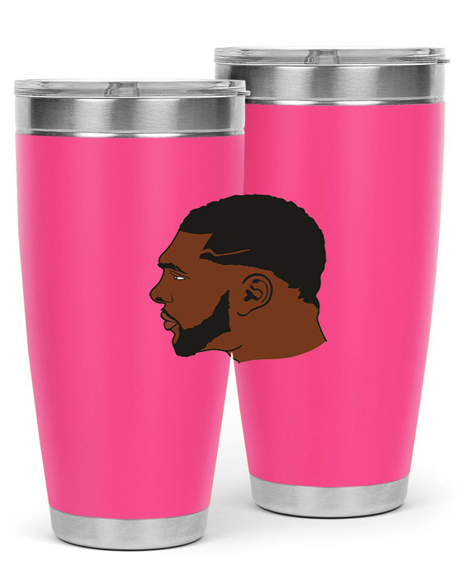 Black man 26# tumbler in 20oz and 30oz sizes, showcasing double wall vacuum stainless steel design with a drink-thru lid.